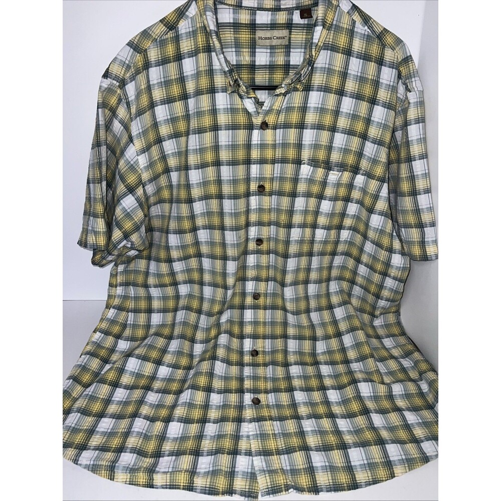 Hobbs Creek flannel shirt features a yellow and white plaid pattern XL
